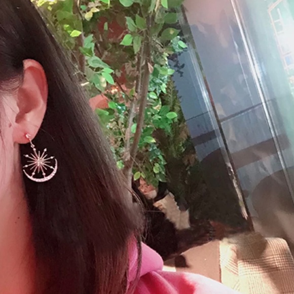 Rhinestone Moon & Star Drop Earrings - Picture 9 of 9